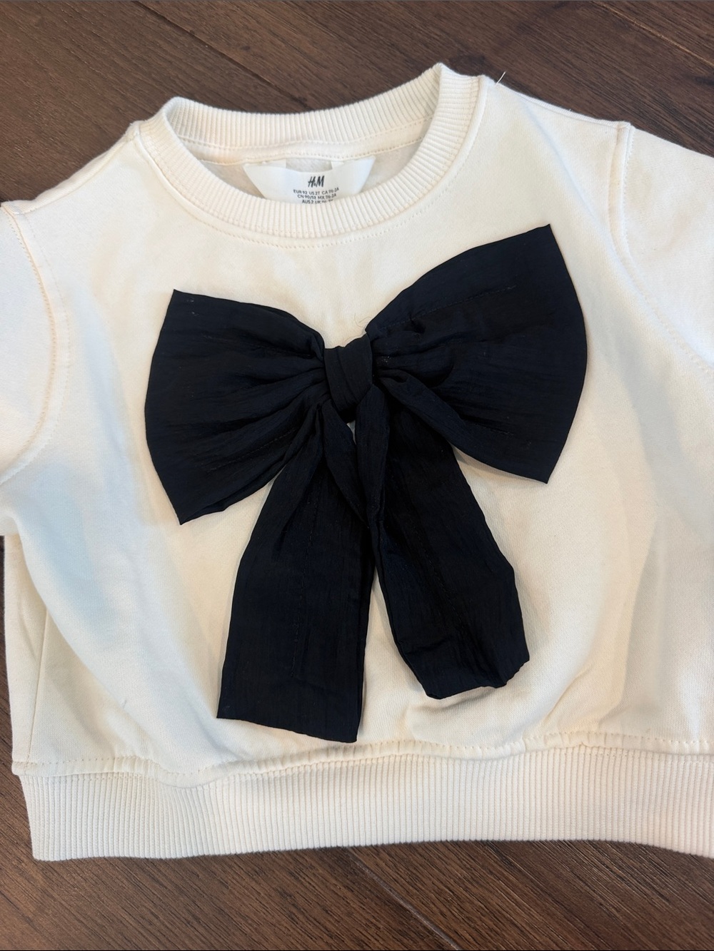 H&M Cream Girls Sweater with Black Bow Size 2T - C39-171 - Picture 3 of 10